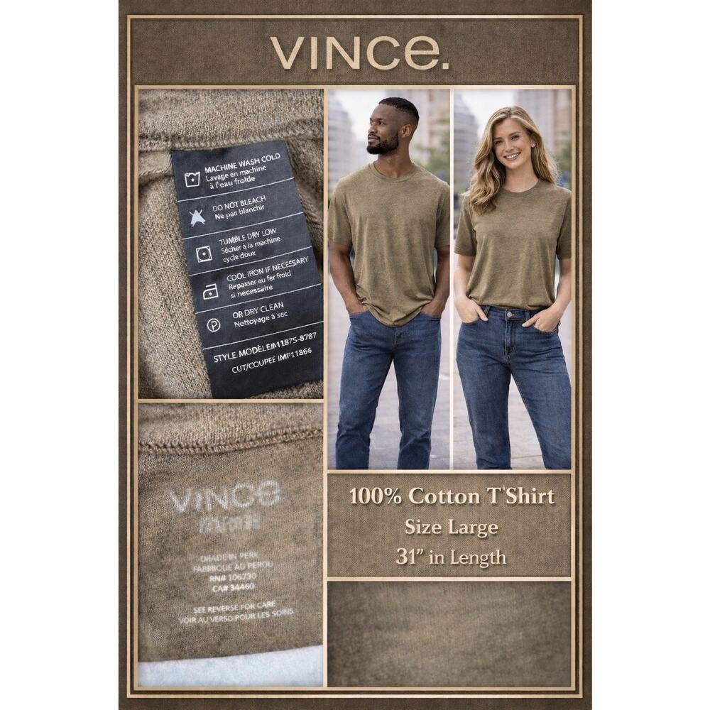 Vince Short Sleeve Crewneck T-Shirt Essential Cotton Size Large Unisex